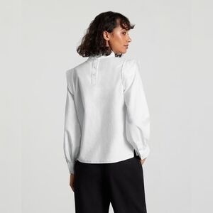 Everlane Shirt Women 6 S White The Wing Shoulder Mockneck Silky Cotton Blouse